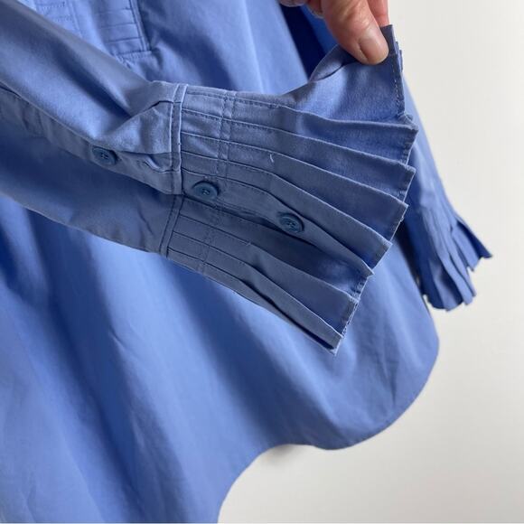 Soft Surroundings blue ruffle lightweight popover preppy shirt top PS - Picture 6 of 8